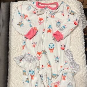 Adorable Animal Print Footie with Pink Trim